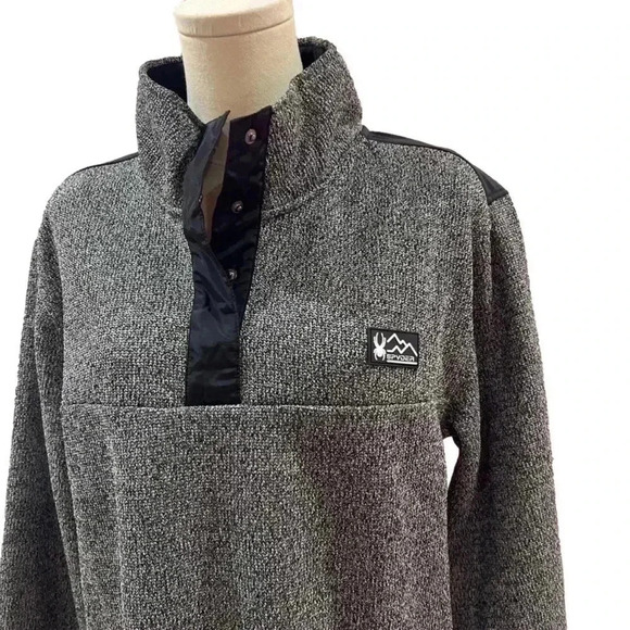 Spyder Quarter Button Up Pullover Size Medium NWT Gray Black - Picture 2 of 4